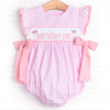 Birthday Girl Smocked Side Tie Bubble, Pink