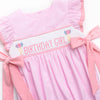 Birthday Girl Smocked Side Tie Bubble, Pink